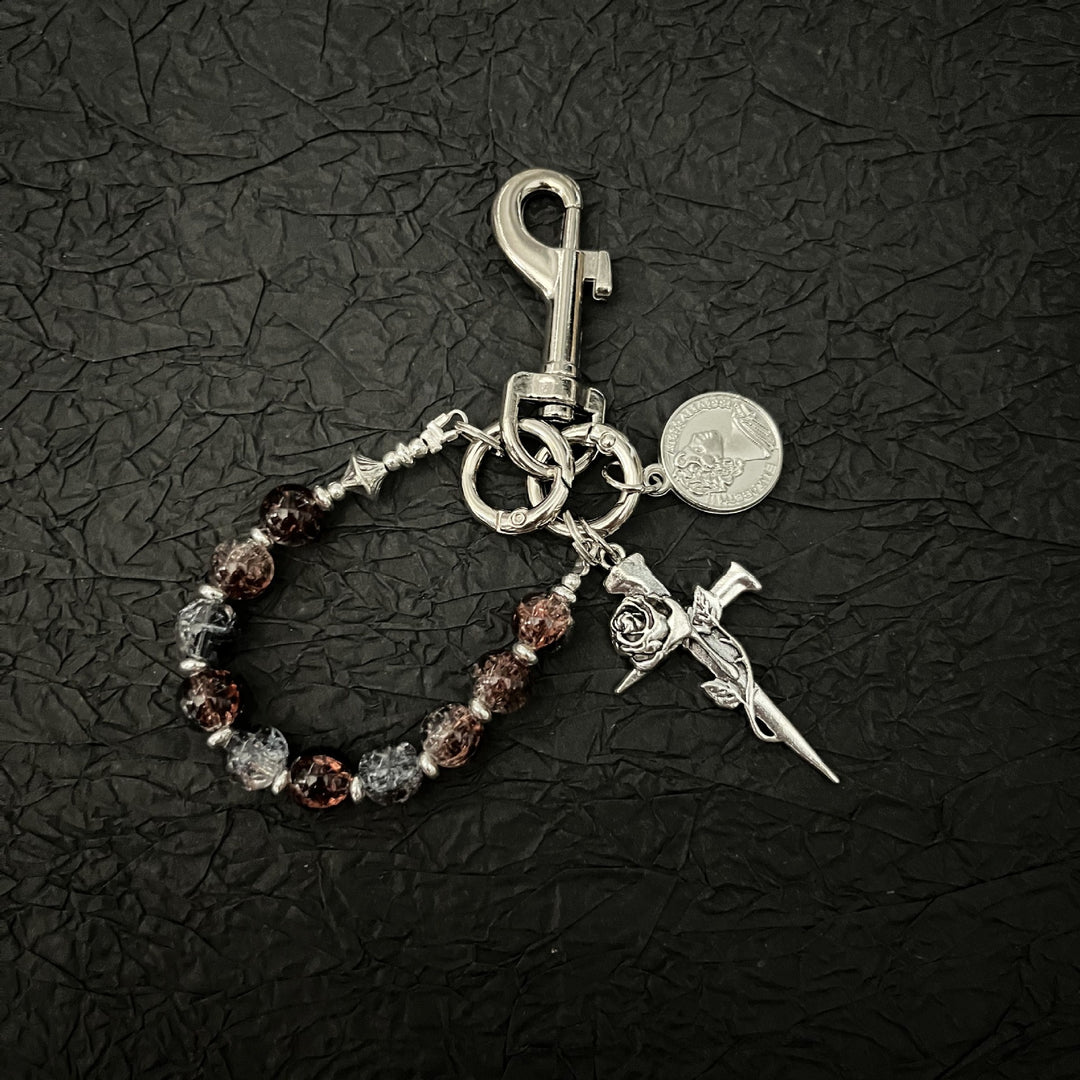 Glass Bead Cross Keychain Pendant