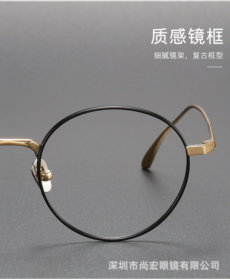 Pure titanium women's retro round handmade glasses frame