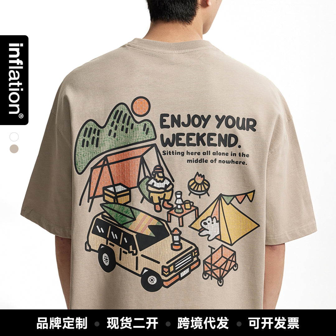 Camping Printed T-Shirt, Loose Fit, Short-Sleeve T-Shirt