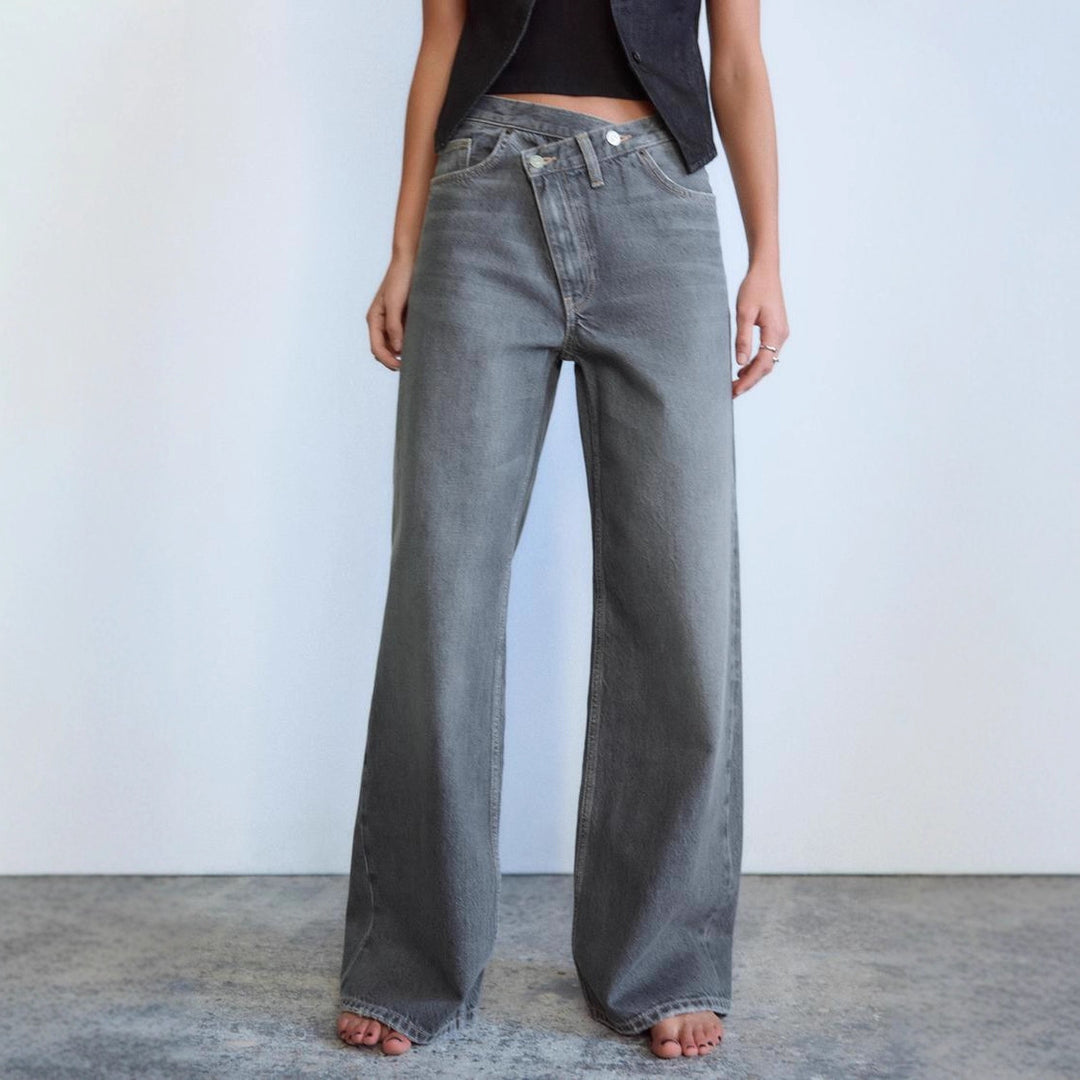 Y2K irregular design straight leg denim jeans for women