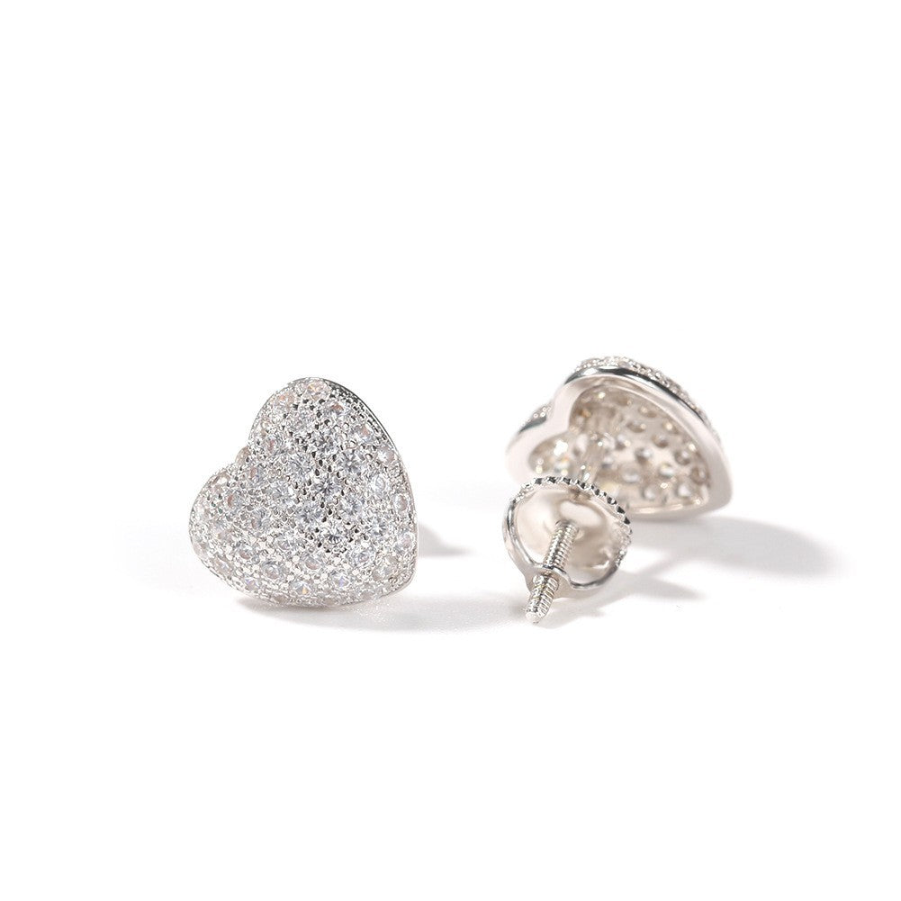 Hip Hop diamond-encrusted 925 silver stud earrings
