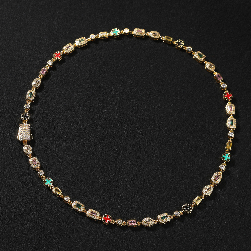 Hip-Hop Diamond-Encrusted 6mm Colored Gemstone Bracelet