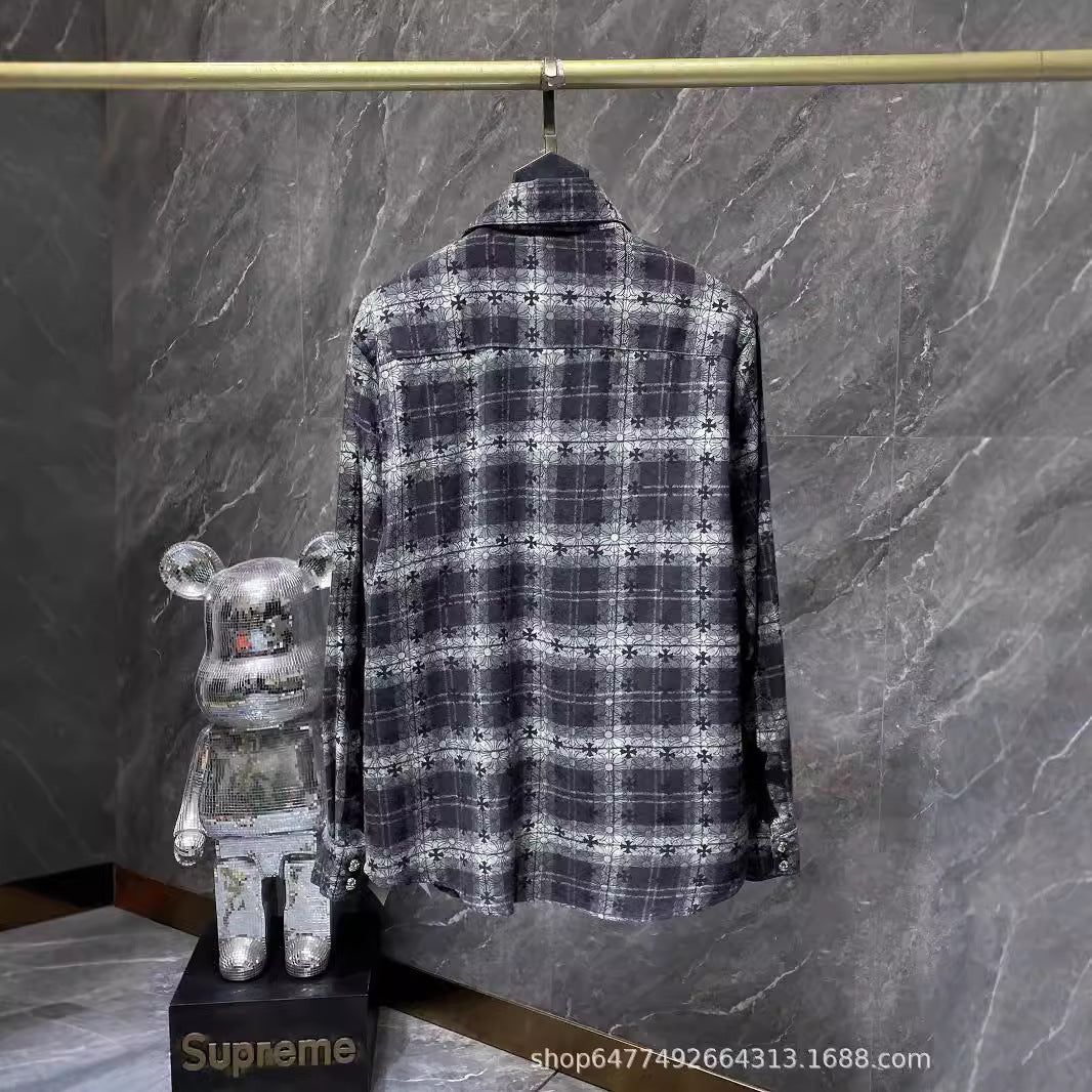 Chrome Hearts Leather Cross-Pattern Plaid Shirt