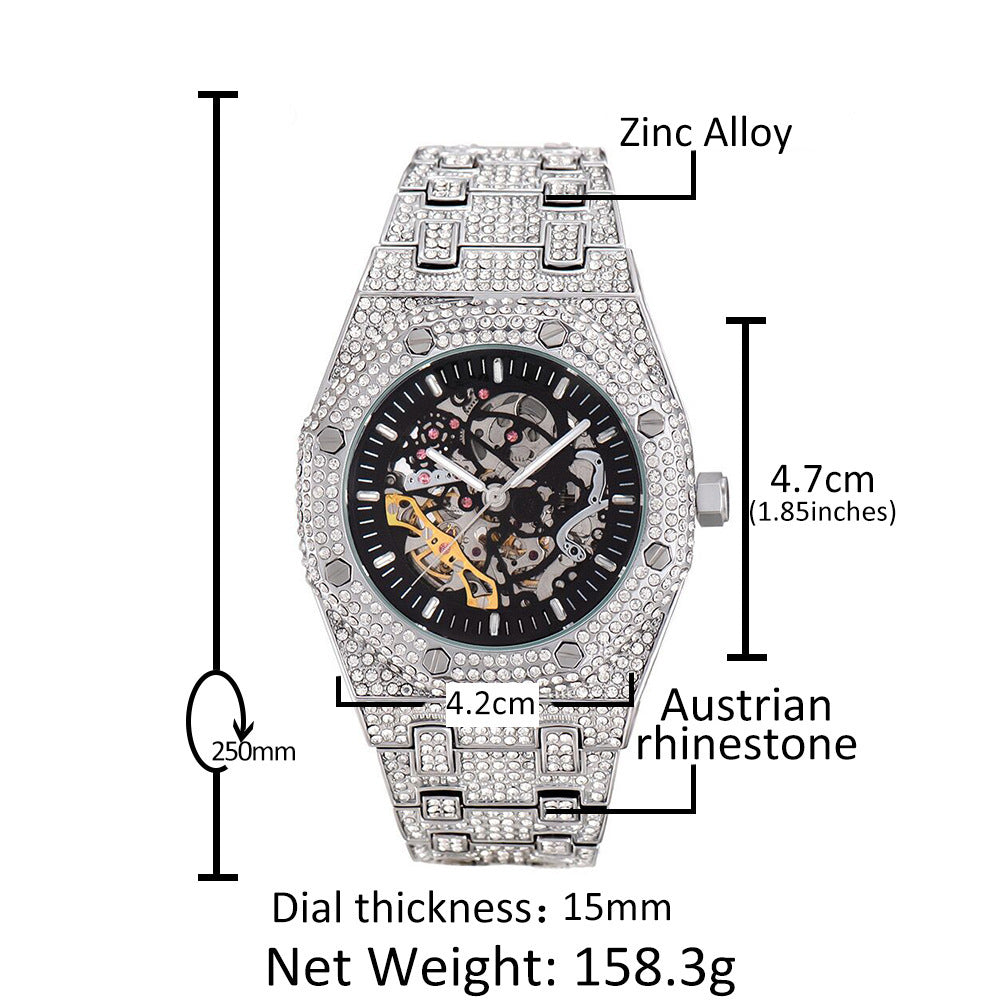 Hip Hop Full Diamond Skeleton Mechanical Watch