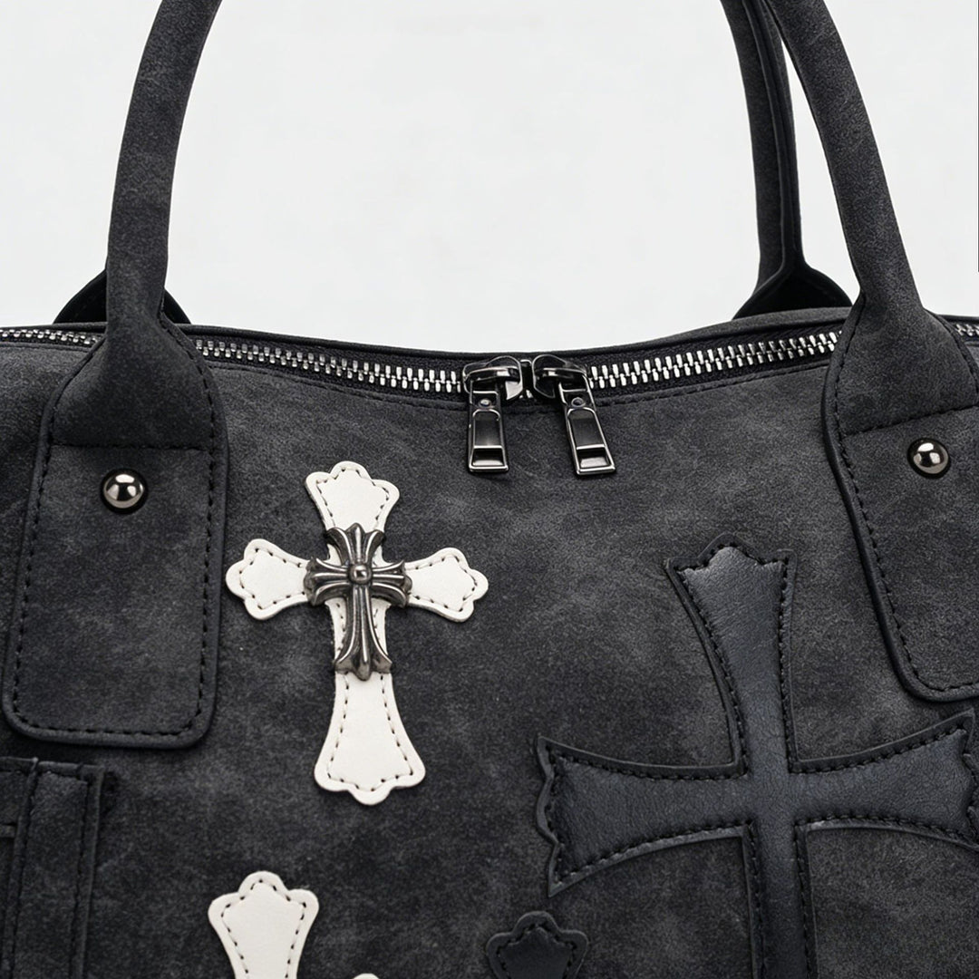 Chrome Hearts Black and White Patchwork Travel Bag