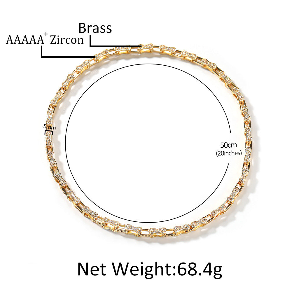 Hip Hop Rhinestone 5mm Bicycle Chain Necklace