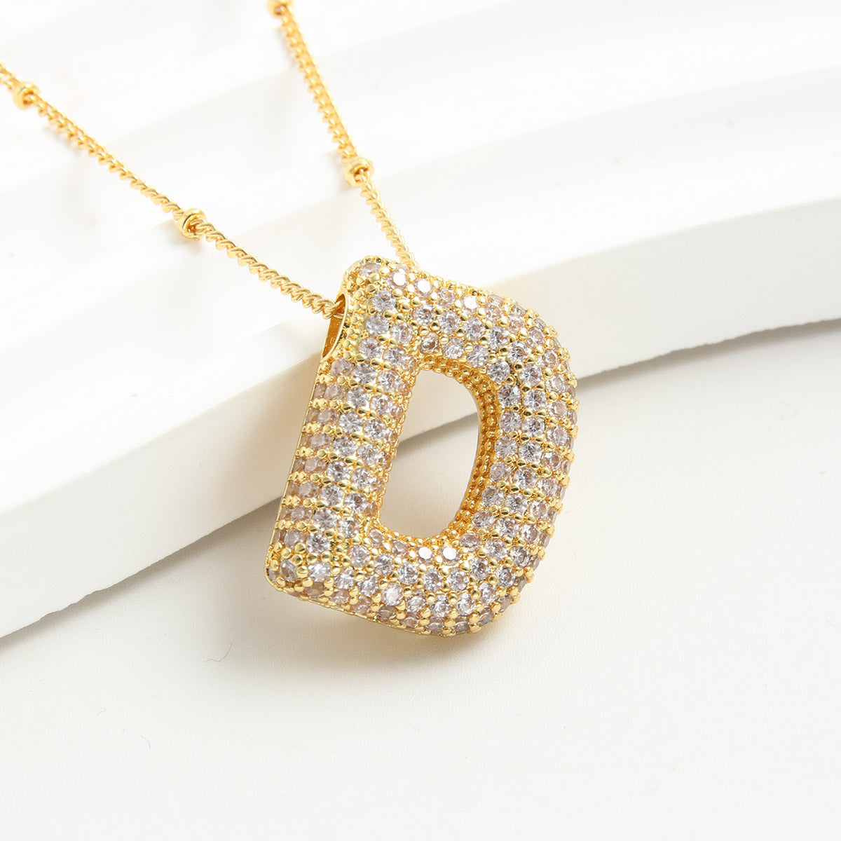 Bubble Initial Necklace 14k Gold Plated Cubic Zirconia