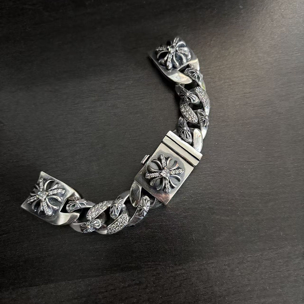 Chrome Hearts white diamond-encrusted cross flower watch bracelet