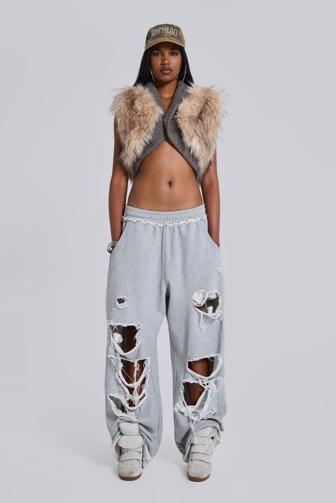 High-street trendy ripped hip-hop wide-leg sweatpants