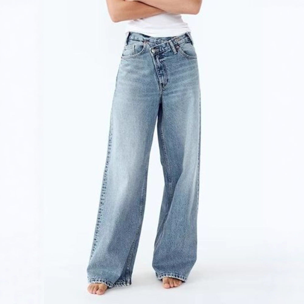 Y2K irregular design straight leg denim jeans for women