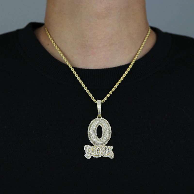 Hip-hop zircon-encrusted O BLOCK letter pendant