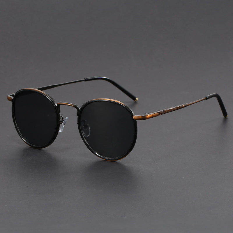 Retro small round frame Hong Kong style sunglasses