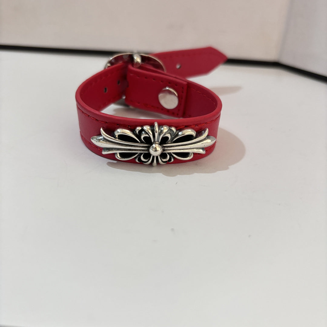 Chrome Hearts Cross, Anchor and Hexagram Leather Bracelet
