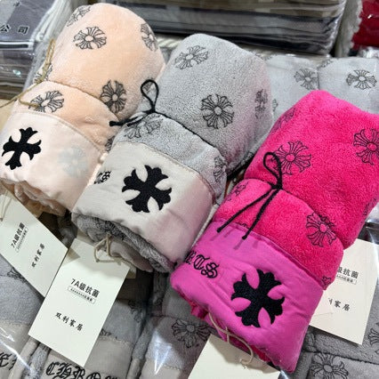 Chrome Hearts Coral Fleece Towel, Bath Towel, Head Wrap, Hair Drying Towel