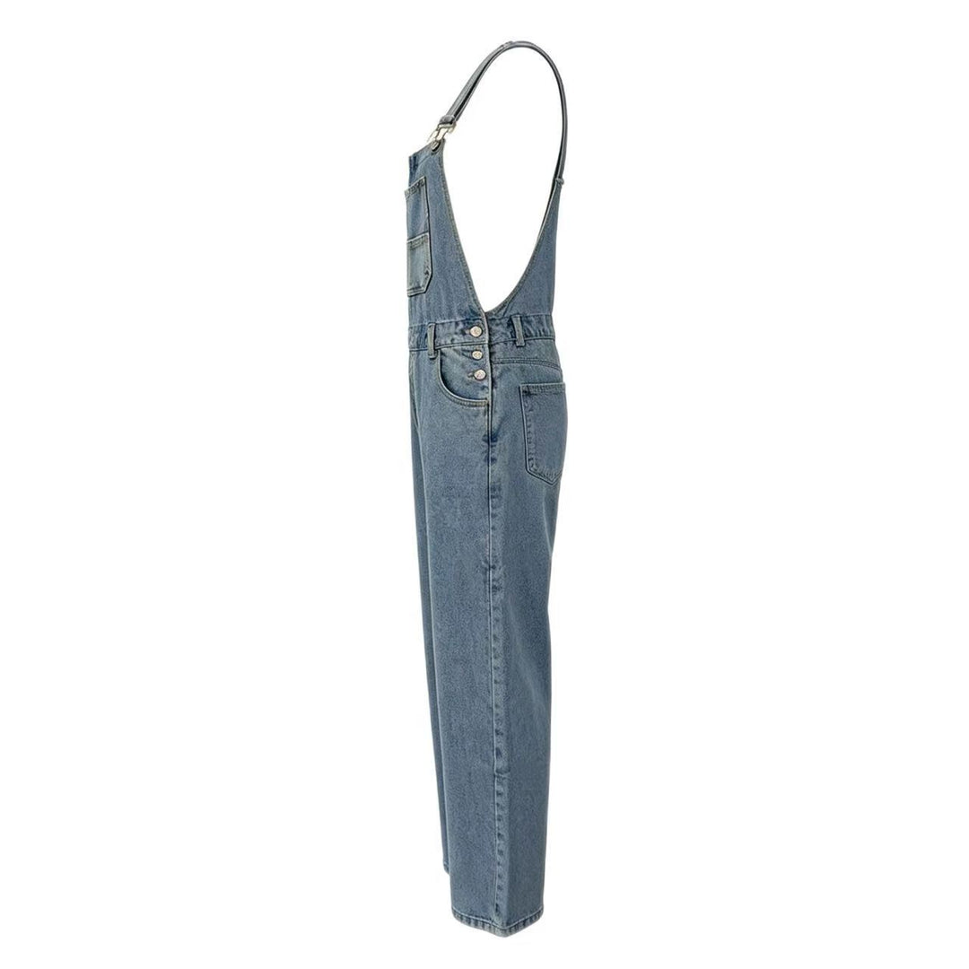 Washed Loose-Fit Denim Overalls