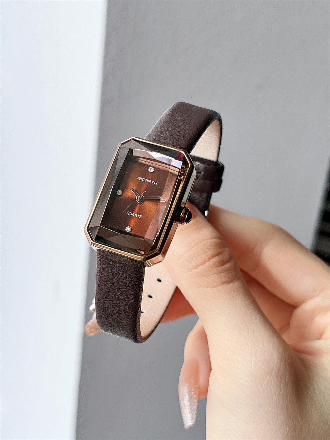 Rectangular Watch with Diamond Accents and Rhombus Dial