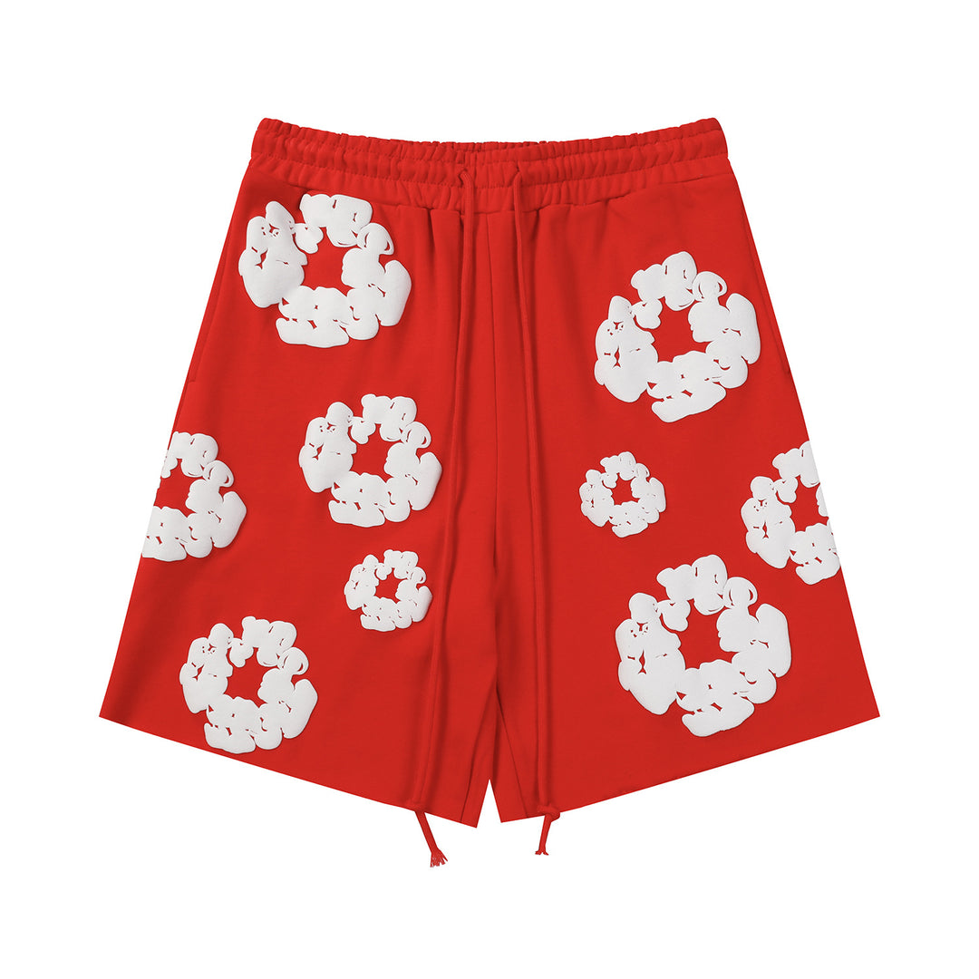 Foamed Kapok Flower Loose-Fitting Short-Sleeved Shorts