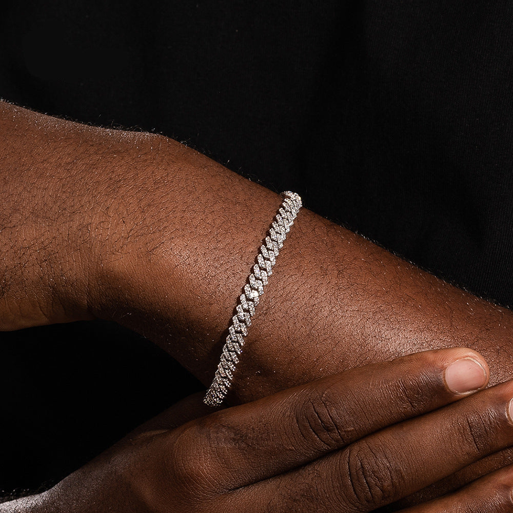 6mm Rhombus-Link Cuban Bracelet with Diamond Accents