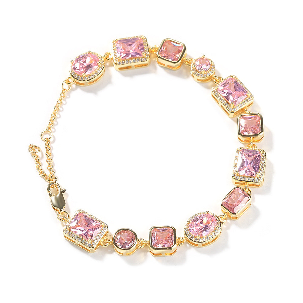 Hip-hop pink gemstone bracelet