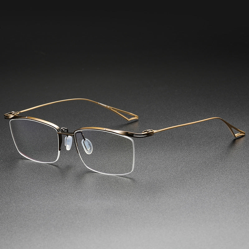 Plain color pure titanium handmade half-rimmed glasses