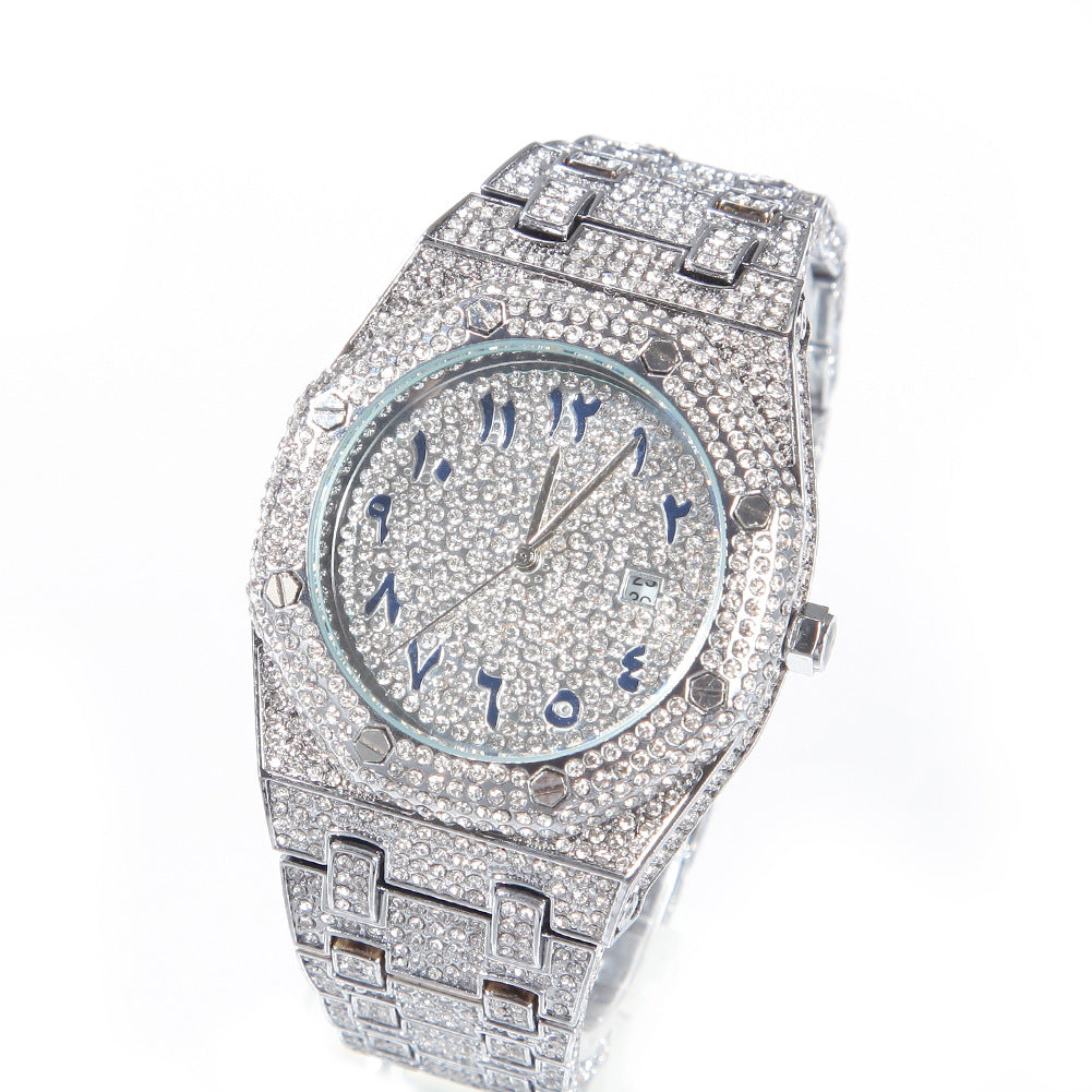 Full diamond Arabic dial hip-hop watch