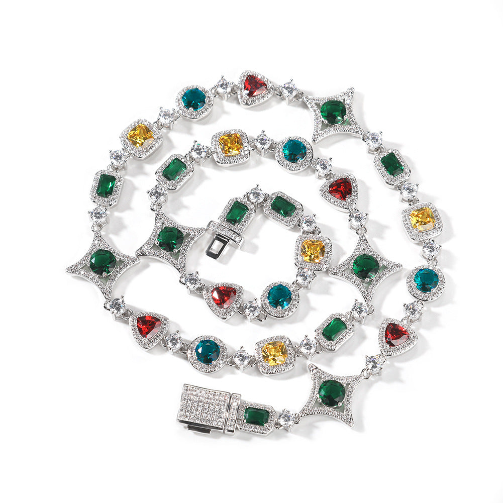 Hip-hop style zircon and colored diamond necklace