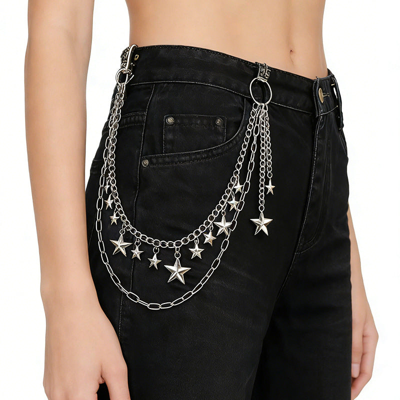 Irregular Pearl & Cuban Link Mixed-Material Punk Waist Chain