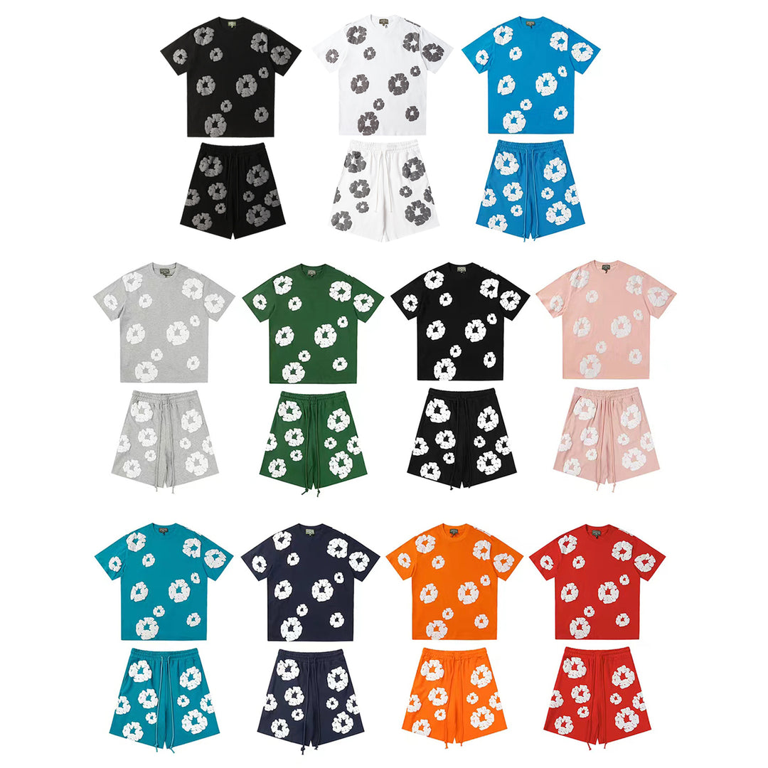 Foamed Kapok Flower Loose-Fitting Short-Sleeved Shorts