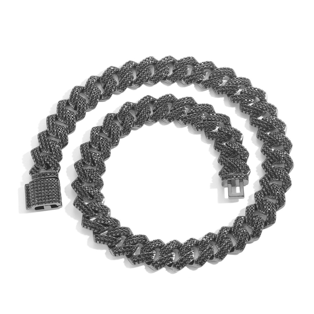 Hip-Hop Black Zirconia Rhombus Cuban Link Chain