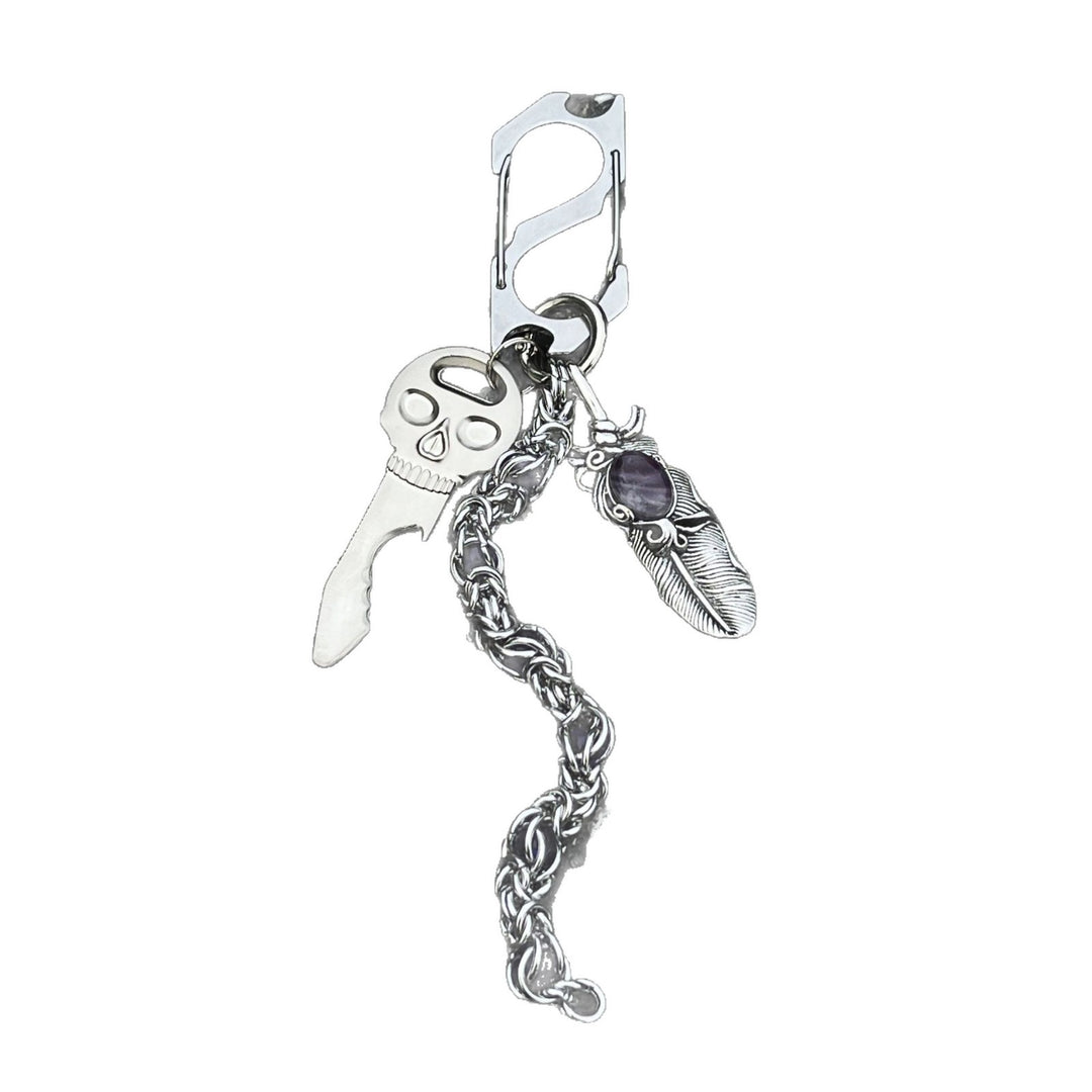 Punk dragon bone chain skull keychain pendant