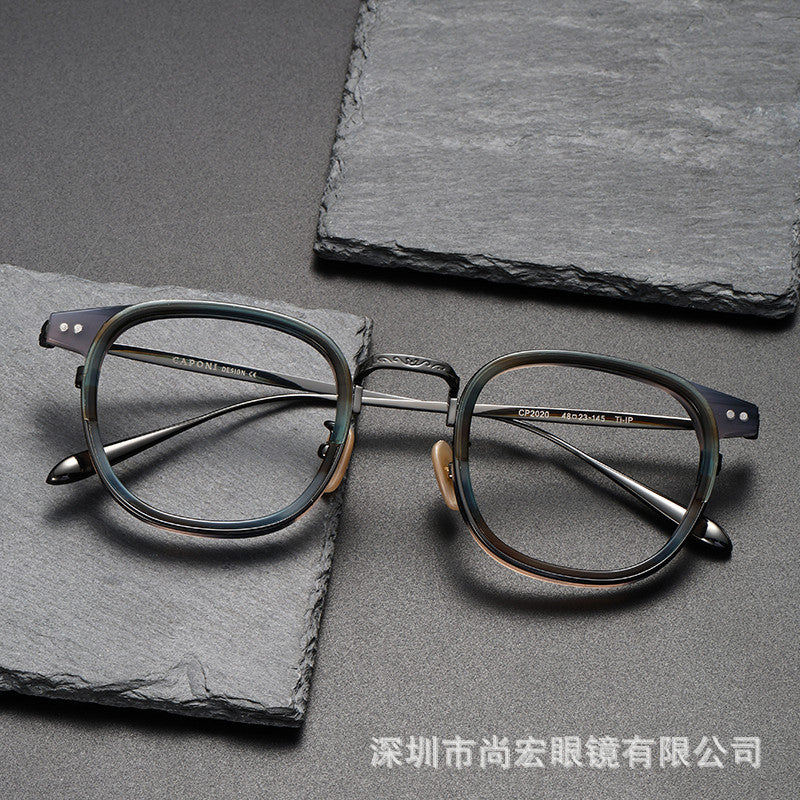 Retro and artistic carved pure titanium glasses for smaller faces