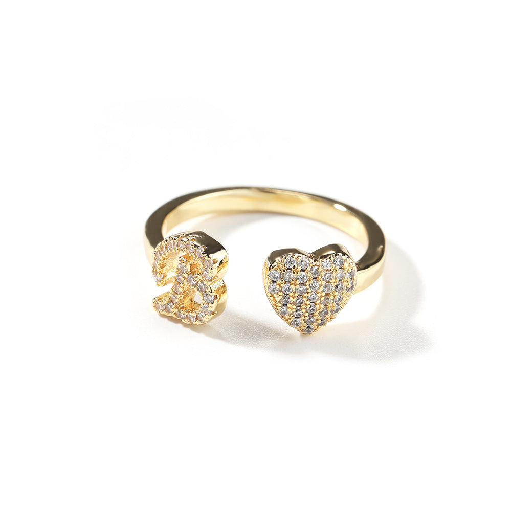 Hip-hop zircon-encrusted 26 English letters ring