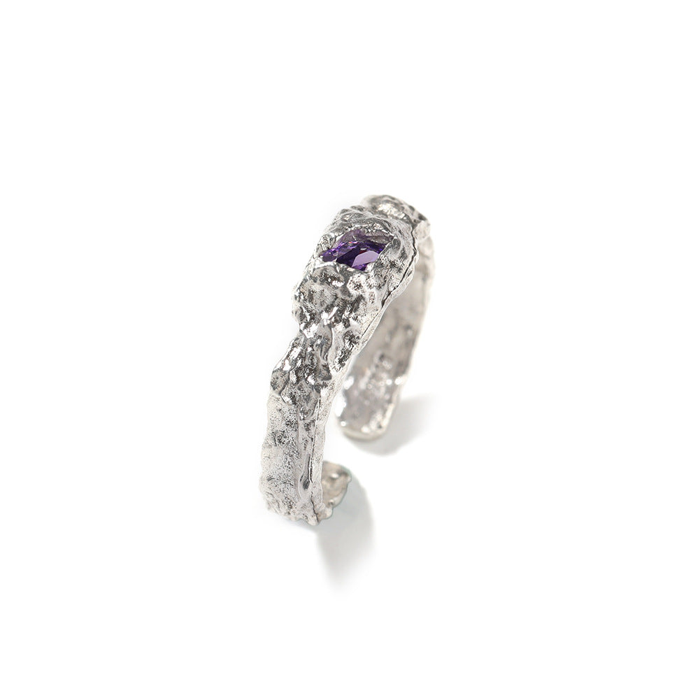 Hip-Hop 925 Silver Ring with Purple Zircon