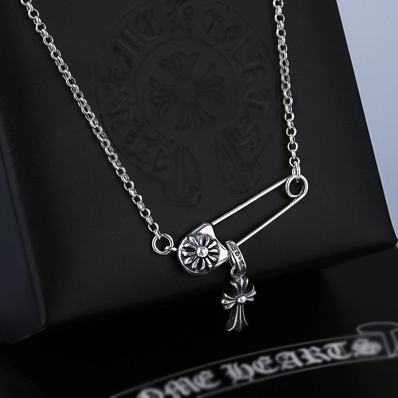 Chrome hearts cross small pin Thai silver necklace