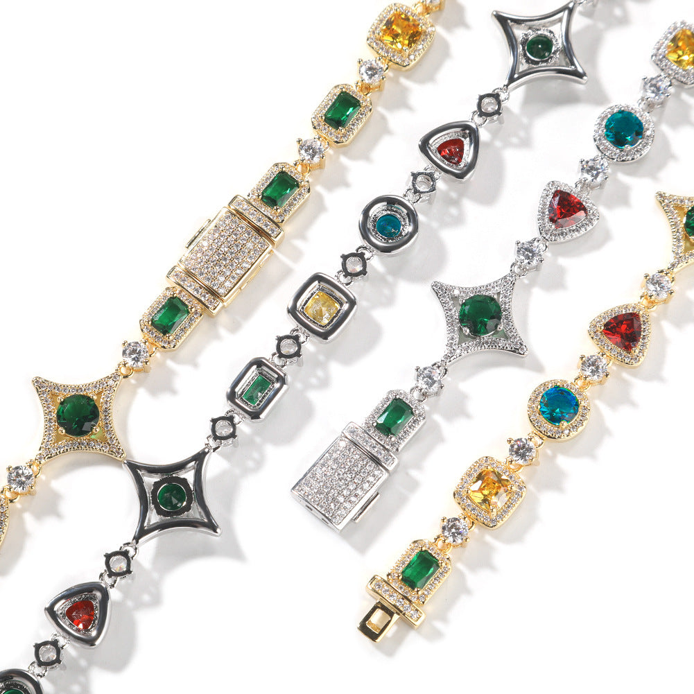 Hip-hop style zircon and colored diamond necklace