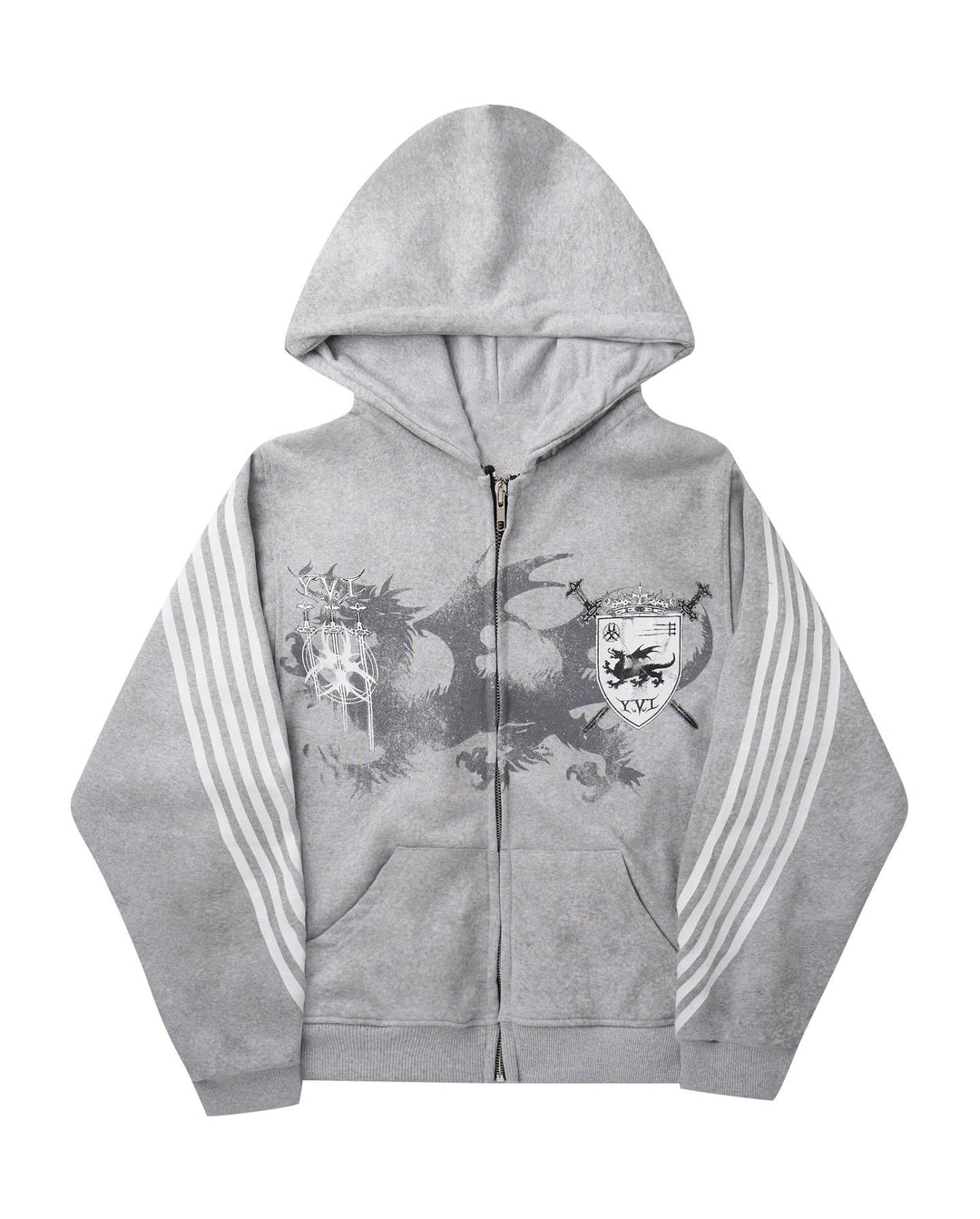 Five-stripe dragon and cross print hoodie.