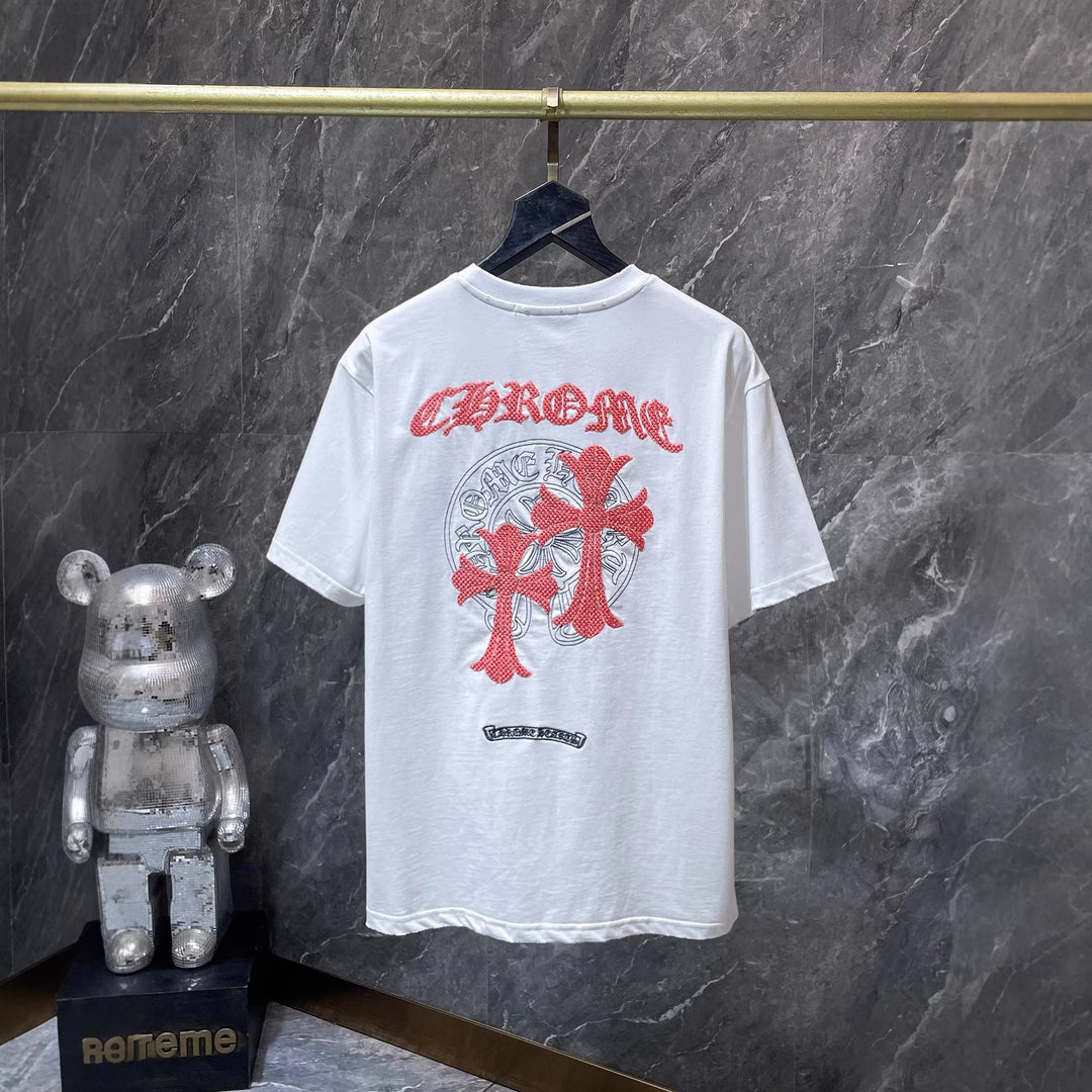 Chrome Hearts Cross & Horseshoe Double-Layer Embroidered T-Shirt