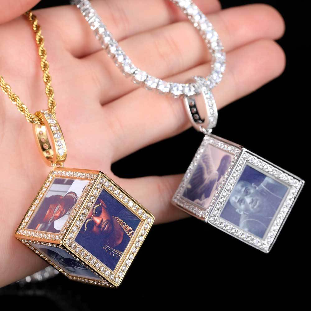 Hip Hop Jewelry Cube Memory Photo Pendant Frame Necklace