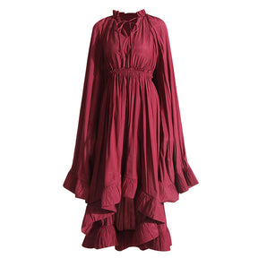 French Palace Style V-Neck Long Sleeve Shawl Pleated Ruffle Dress