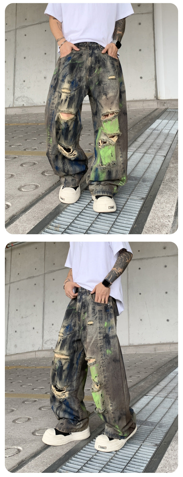 Wasteland-Style Distressed Loose-Fit Scythe Cut Jeans