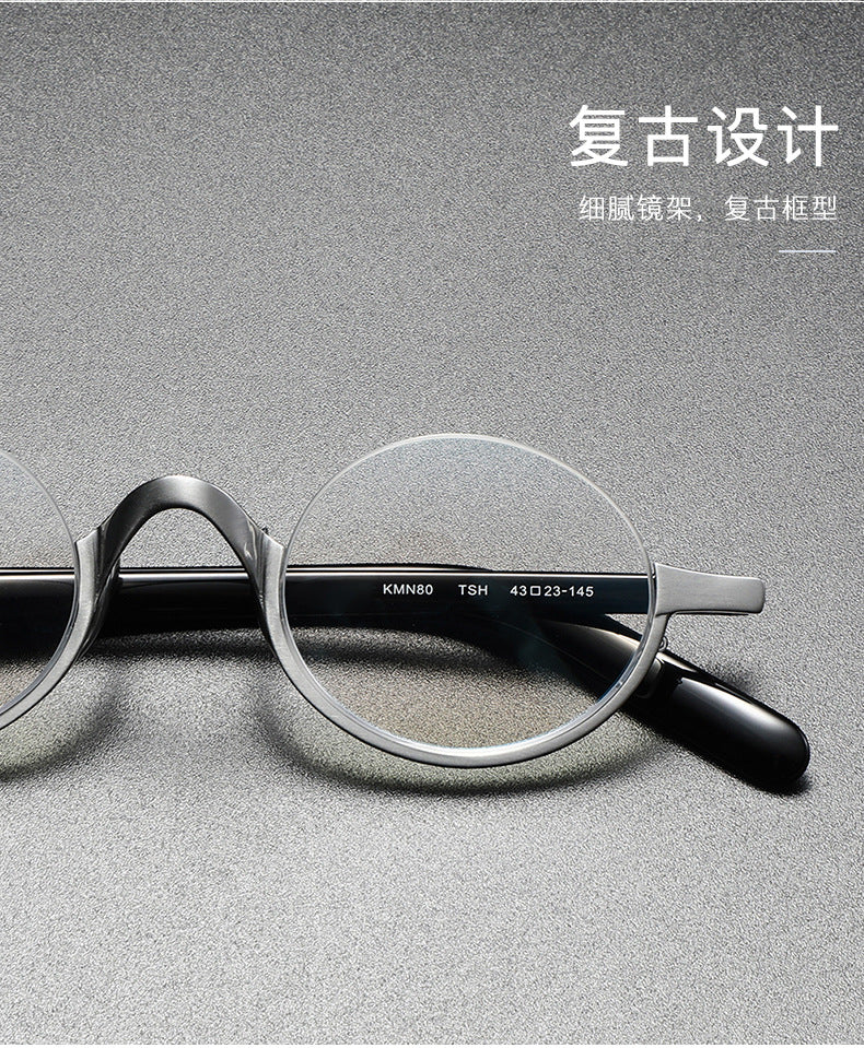 KMN80 round semi-rimless pure titanium glasses