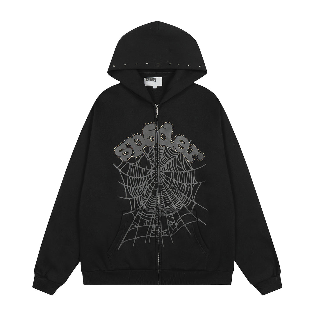 Sp5der patterned beaded 555555 hoodie and trousers