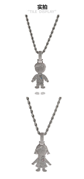 Cartoon Diamond Couple Pendant Necklace