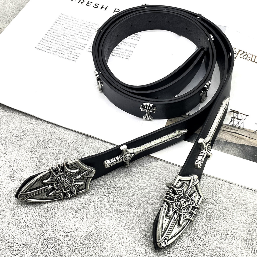 Retro sword and shield punk style cross belt