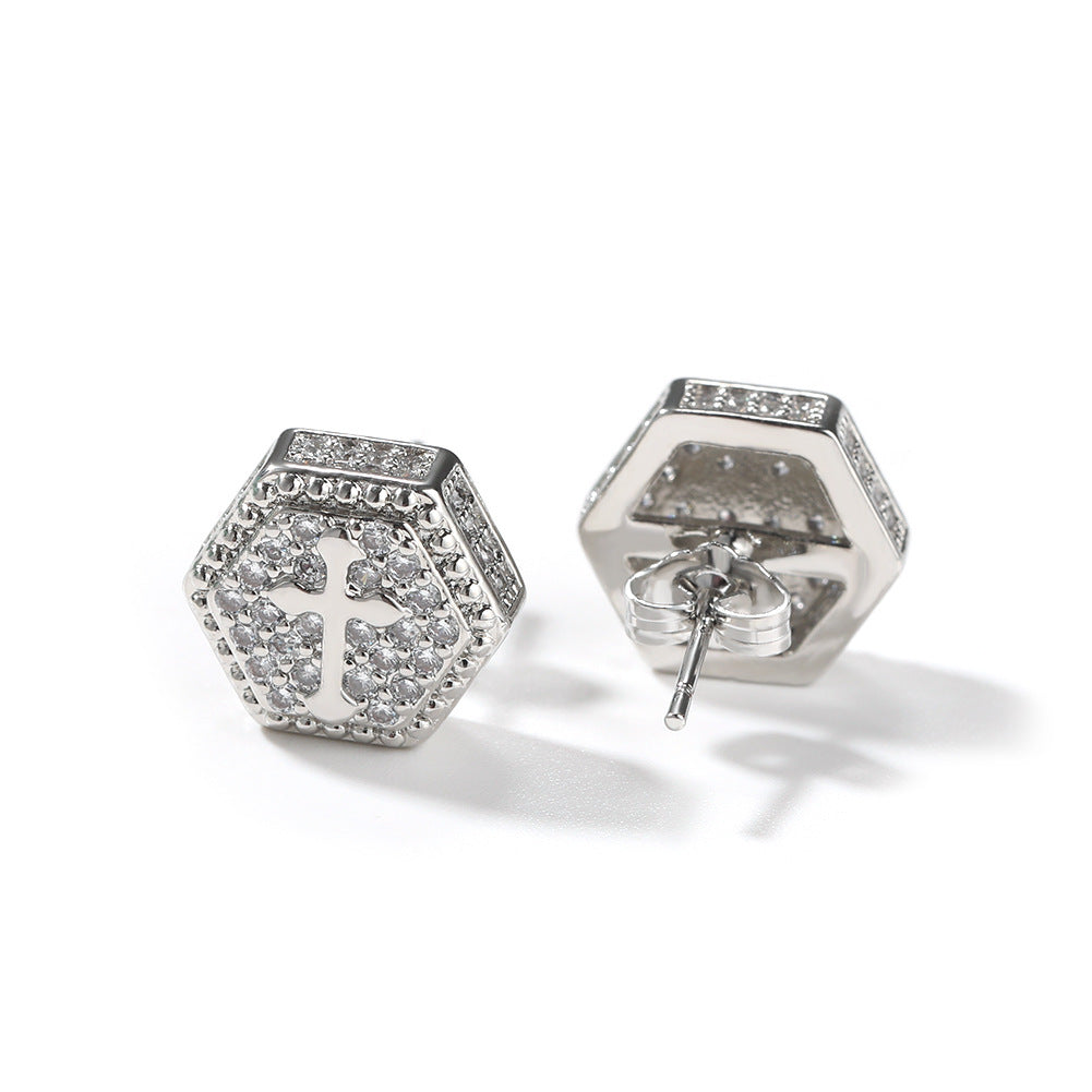 Square cross eight-star and eight-sword diamond Earrings