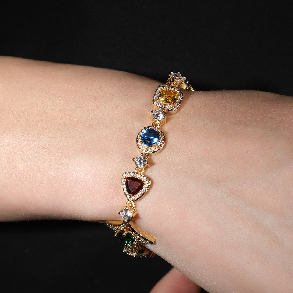 Hip-hop style zircon and colored diamond necklace