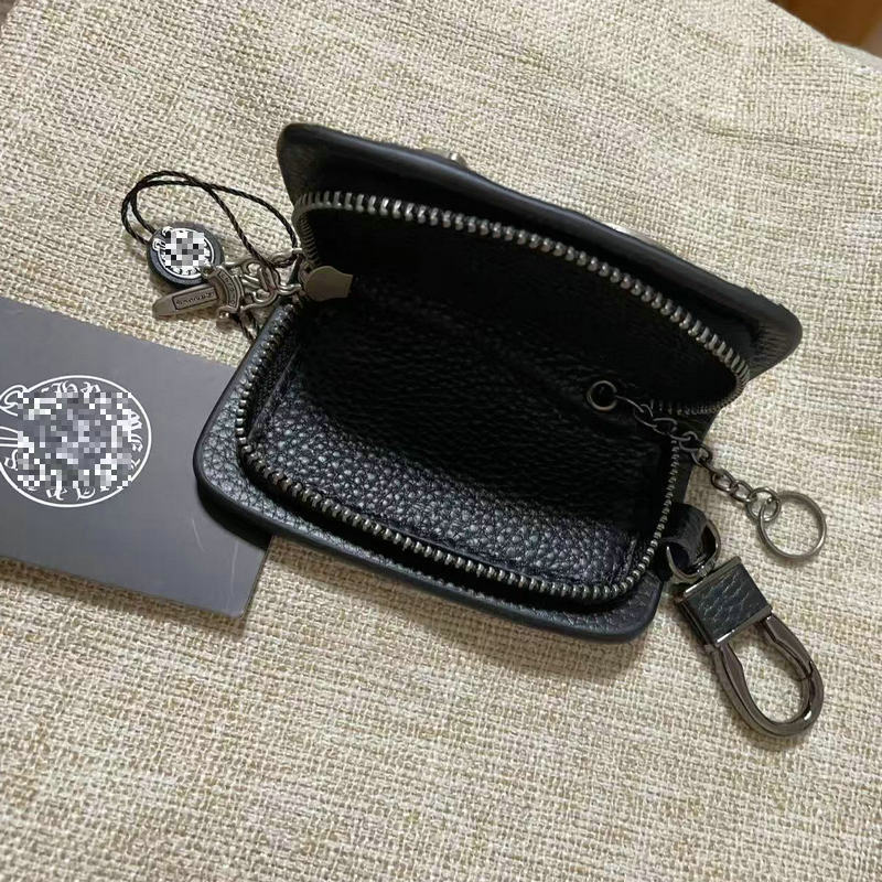 Chrome Hearts Genuine Leather Zipper Cross Key Case