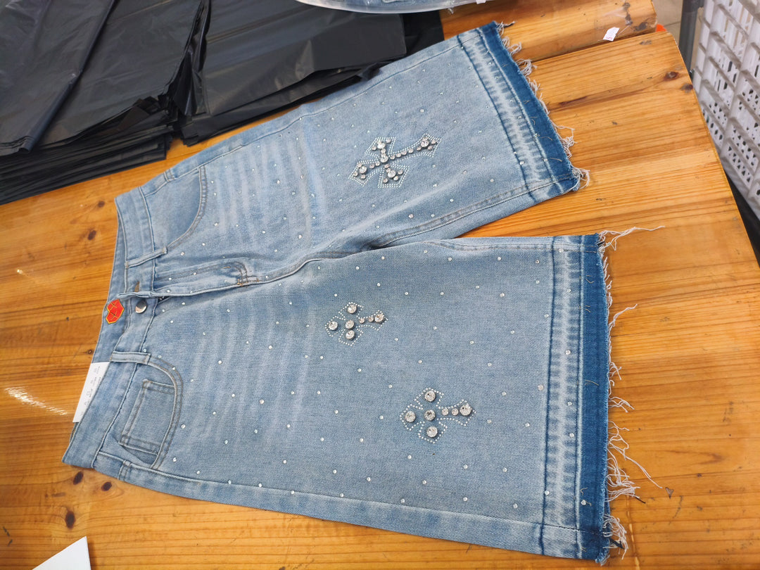 Hot-rhine cross five-point washed denim shorts