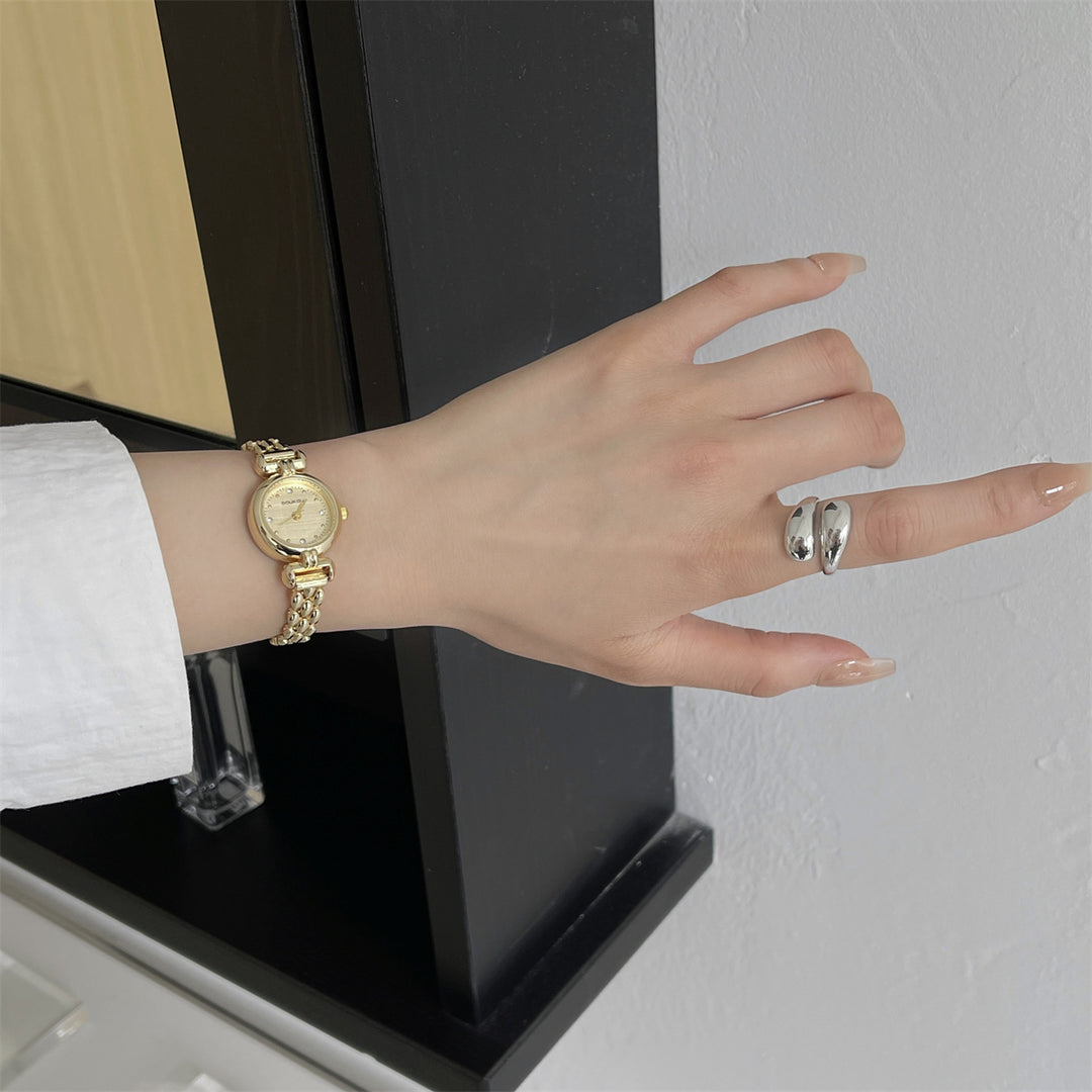 Round Dial Watch with Crystal Accents and Narrow Band