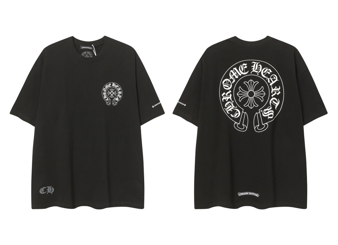 Chrome Heart horseshoe Sanskrit cross fluorescent wings T-shirt